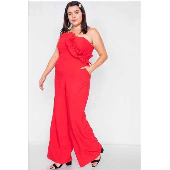 NWT DO + BE Sleeveless Wide Leg Red Jumpsuit, Size 1X - Picture 4 of 5